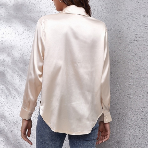 Cream Collared Neck Buttoned Long Sleeve Shirt - Picture 3 of 5
